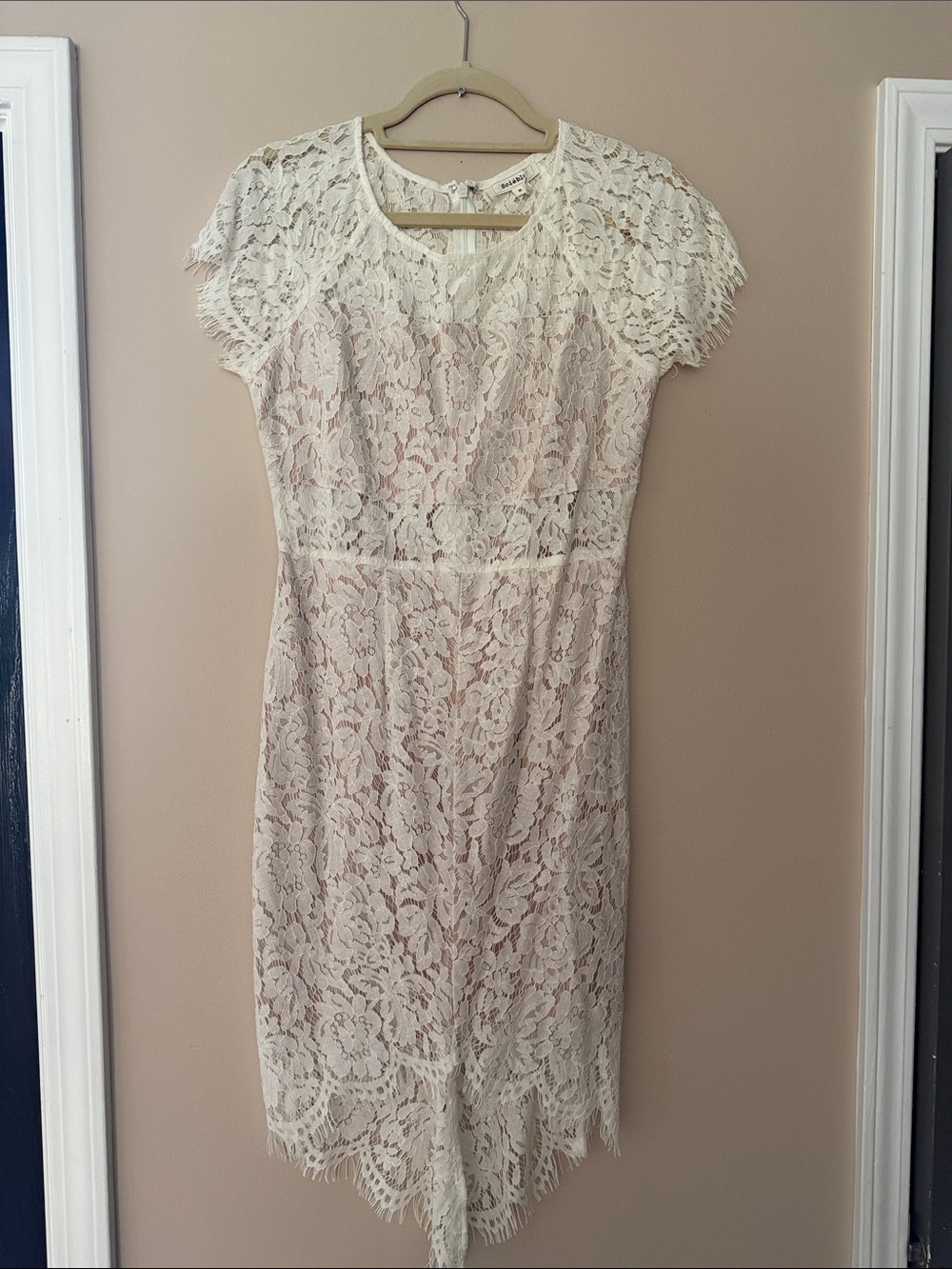 Soieblu Ivory Lace Midi Dress- perfect for an engagement or wedding anniversary.